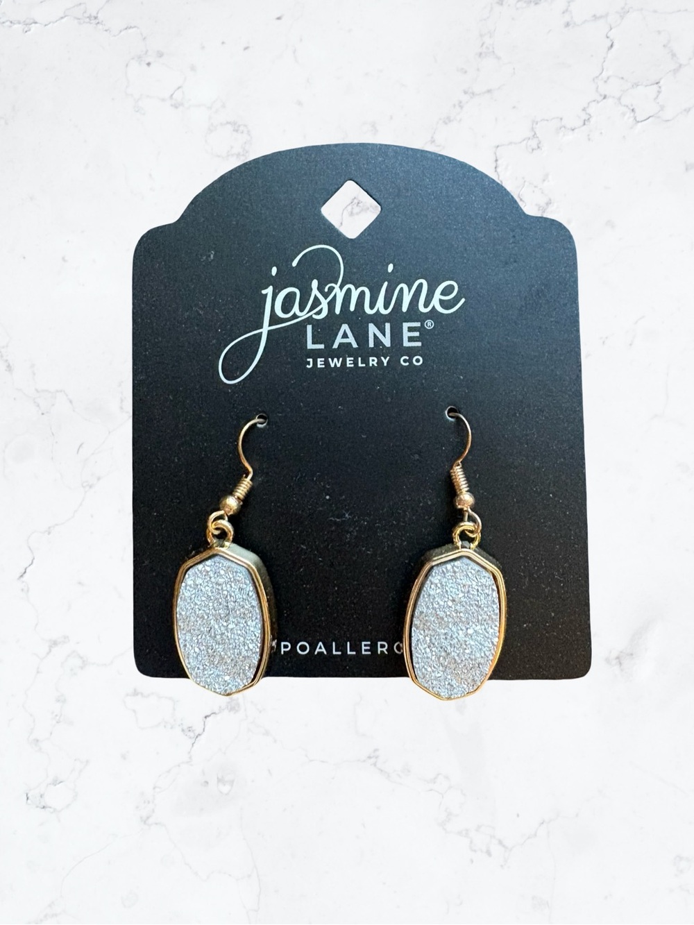 Jasmine Silver Druzy Earrings with Gold-Tone Frame